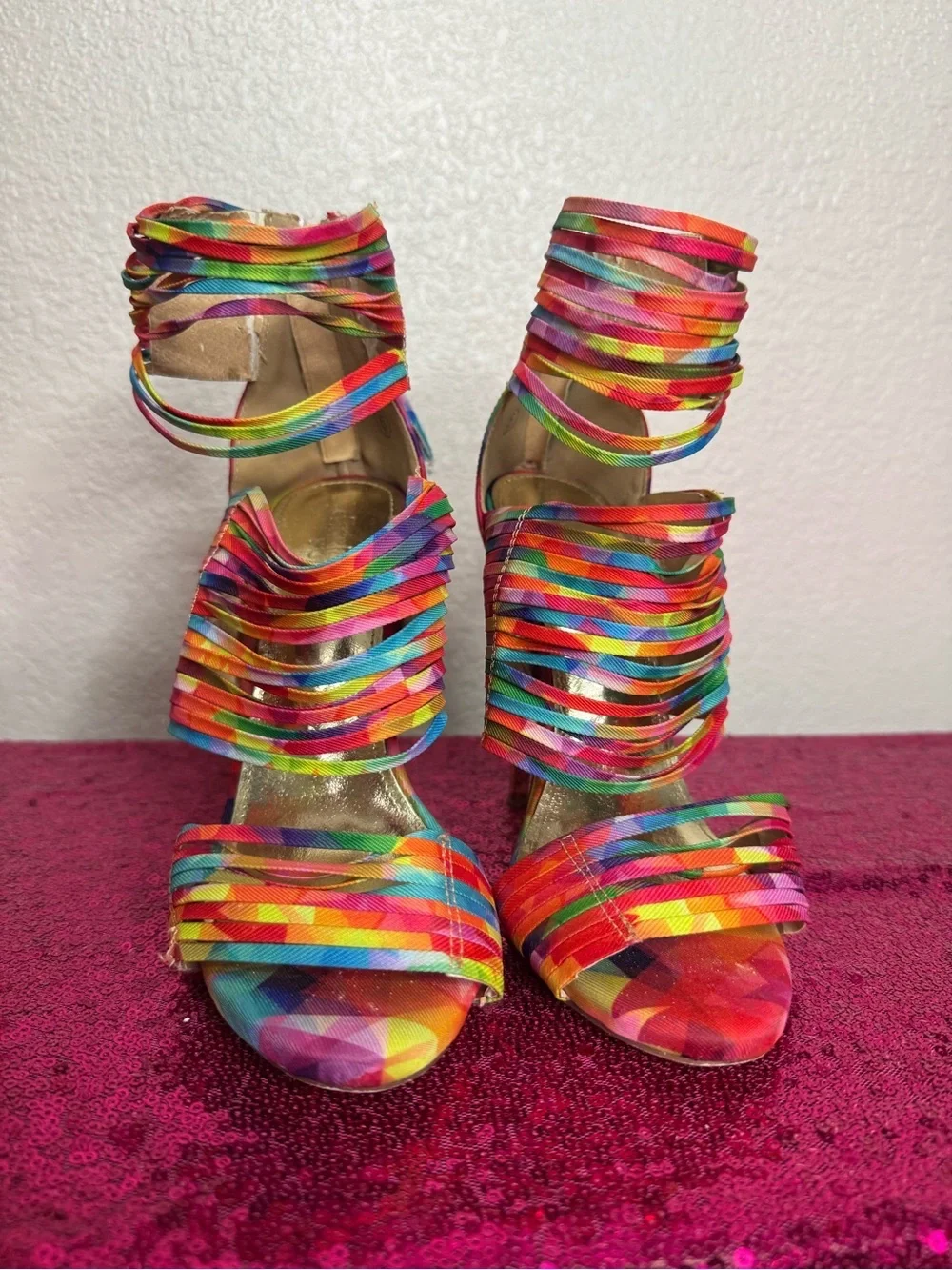 2/for $20 🪩 CHARLOTTE RUSSE Multicolor Strappy Stiletto, Metallic Heel (Size 6)
